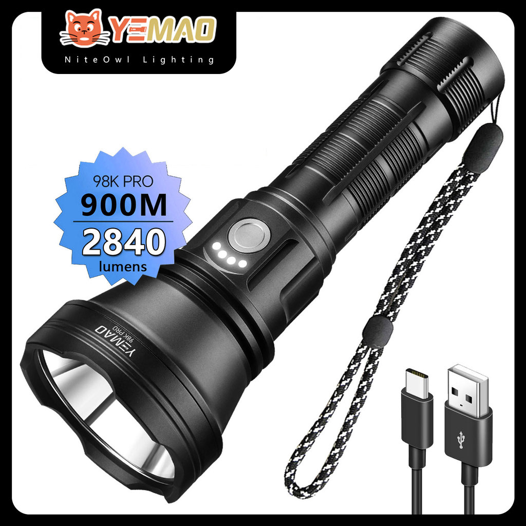 YEMAO 98K 21700 battery Rechargeable Tactical Flashlight USB-C 2800Lm LED Torch Buck Driver Throw
