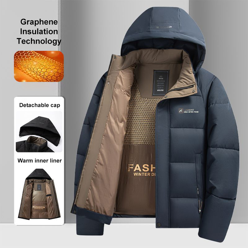 Graphene Warm Windproof Jacket Men 2024 Winter New Fashion Comfortable Thickened Outdoor Hooded