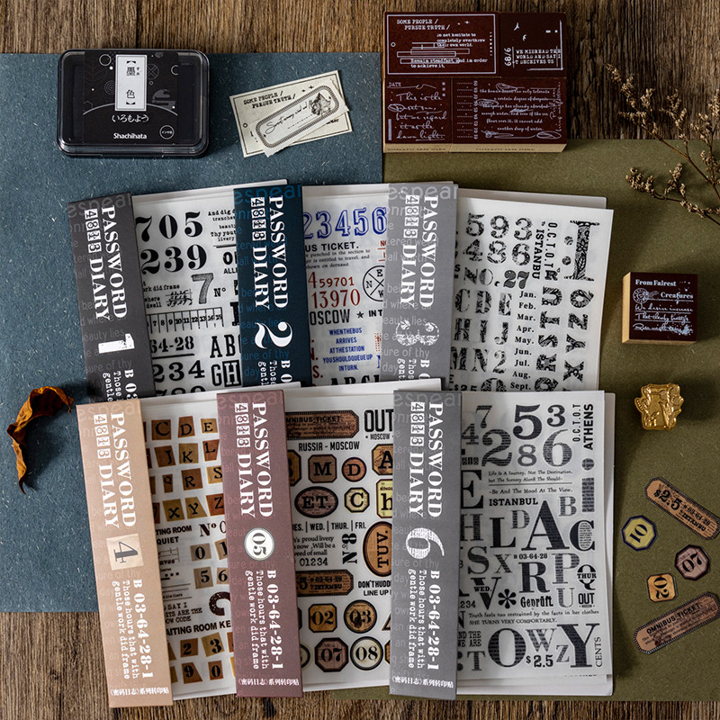 E Number Alphabet Rub On Vintage Aesthetic Label Card Making Planner Transfer Sticker Scrapbooking