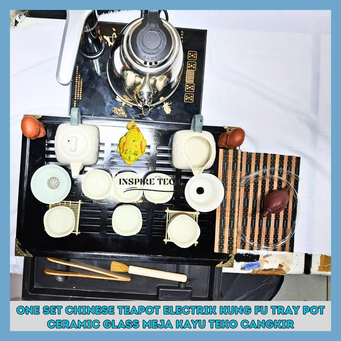 CHINESE TEAPOT WHITE SET COMPLETE TRAY SET MEJA ALAT SEDUH TEH