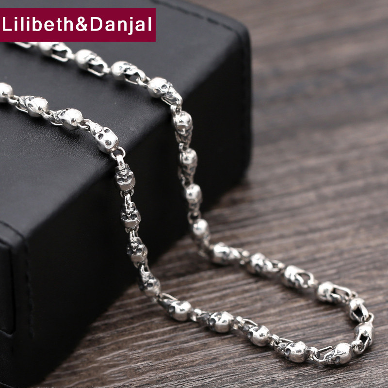 Skull Chain 100% 925 Sterling Silver Necklace Pendant For Men Women Fine Jewelry Thailand Vintage