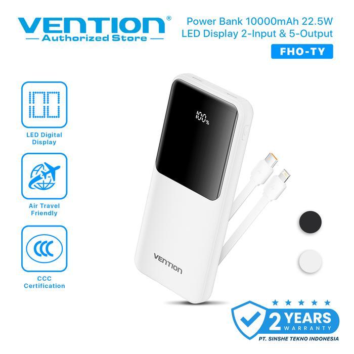 Vention Ccc Powerbank Built In Cable Usb Type C Lightning Fast Charging 10000Mah 20000Mah Led