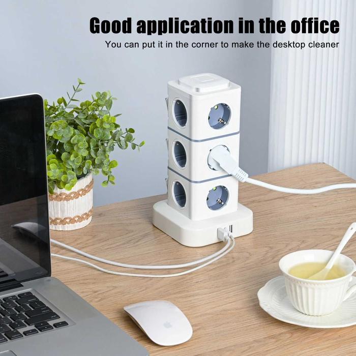 Stop Kontak Power Socket Strip Tower Colokan Listrik 2500W - Ninne Nn812 By Monopole Factory