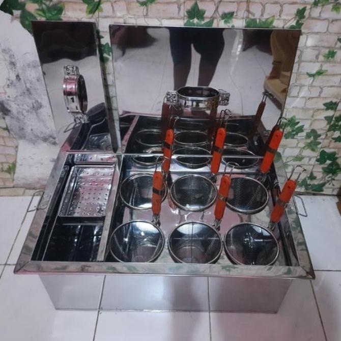 Dandang Mie Ayam Kotak 6 Lubang Tong Mie Ayam Bakso + Saringan