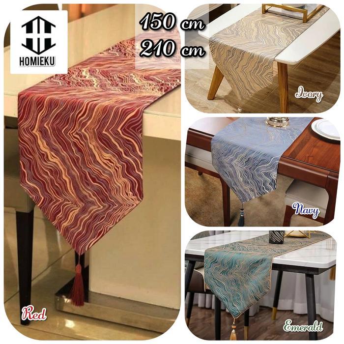 Table Runner Bed Runner Taplak Meja Panjang Marble Gold Silk