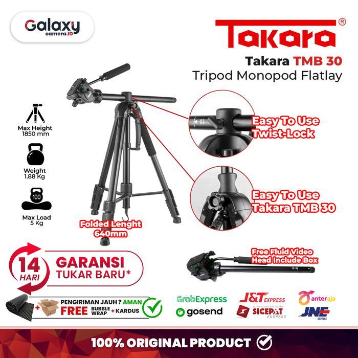 TAKARA TMB-30 FLATLAY TRIPOD MONOPOD WITH FLUID VIDEO HEAD TMB30 RESMI