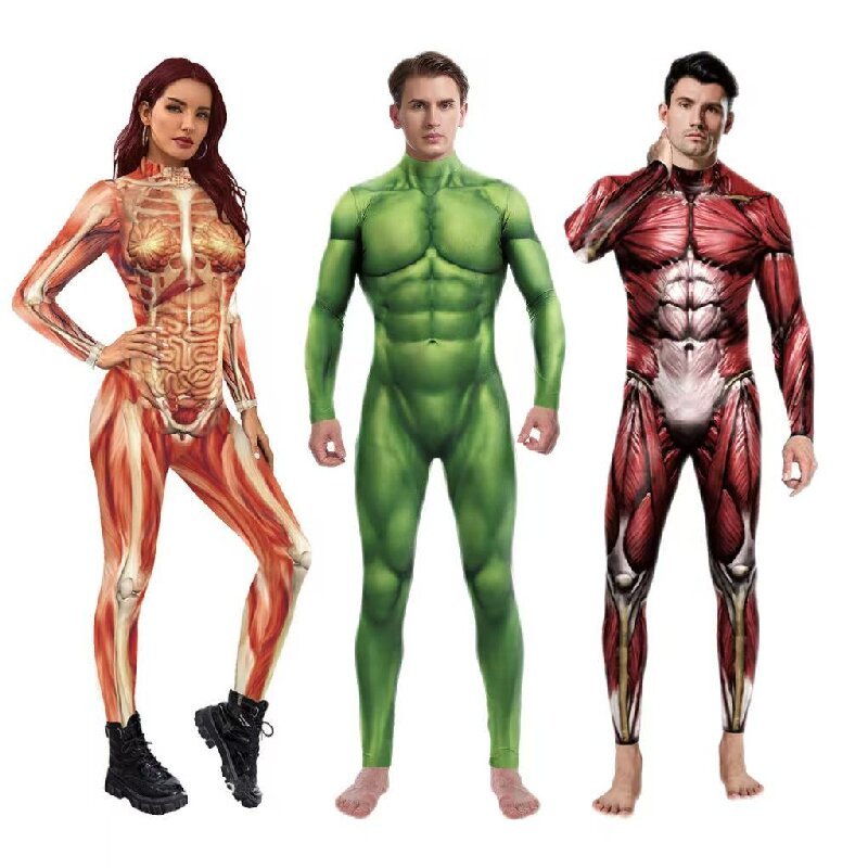 Halloween Cosplay Costume Muscle Zentai Women Bodysuit Man Woman Fancy Carnival Purim Sexy Party
