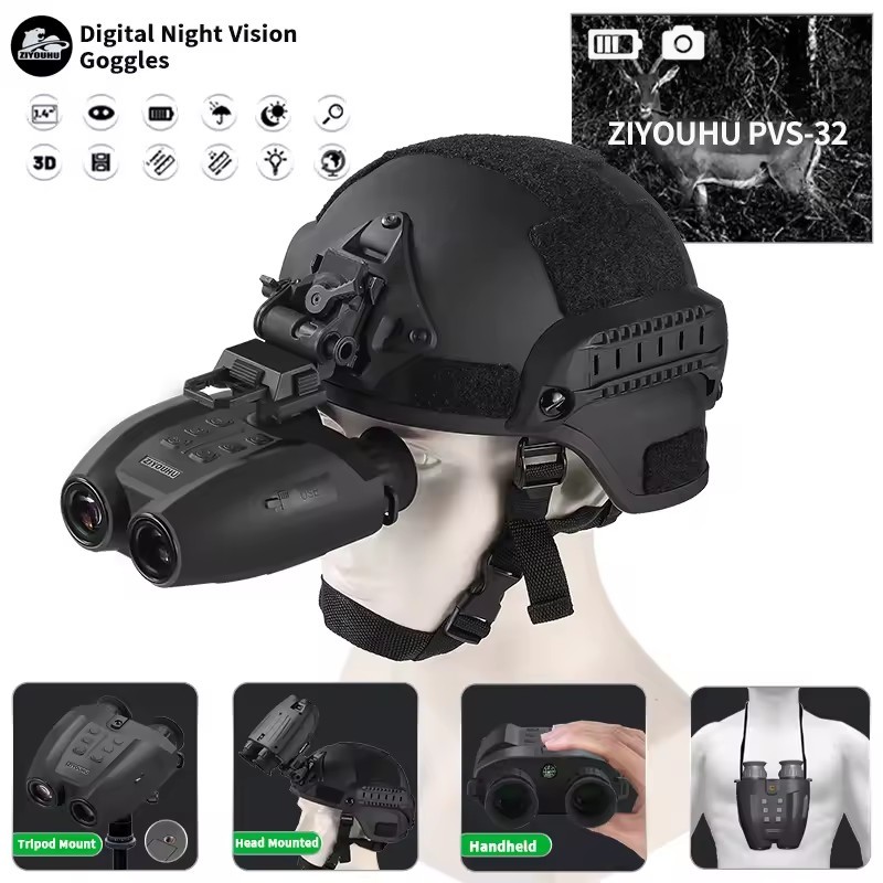 JUAL  PVS32 Night Vision Helmet Digital Infrared Binoculars HD 1080P Video Camera 8X Zoom Long Range