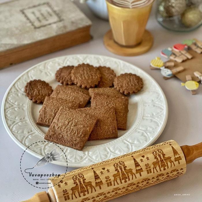 Rolling Pin Edisi Natal Wooden Emboss Rolling Pin Roling Pin Motif
