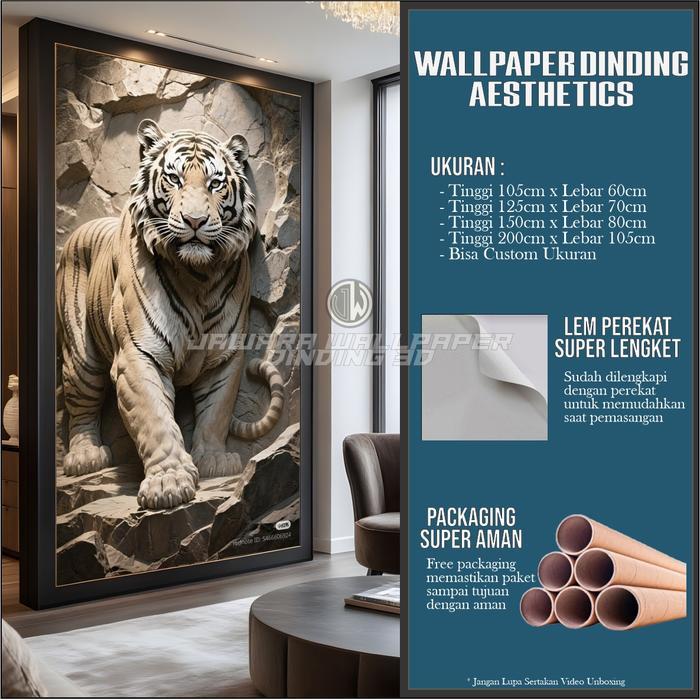 WALLPAPER DINDING RELIEF HARIMAU STIKER DEKORASI MOTIF HARIMAU PUTIH UBAH RUANGAN JADI AESTHETIC