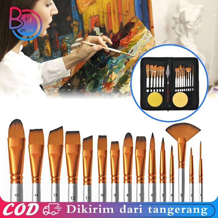 18Pcs Set Kuas Lukis Lengkap / Kuas Melukis Kuas Cat Lukis / Alat Lukis Kuas Cat Air Minyak / Art