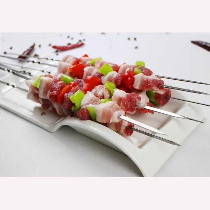 Ini Murah Tusuk Sate Stainless Steel Reusable Dengan Gagang 34 Cm Isi 50 Pcs