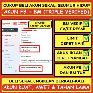 Jual Akun FBfacebook Ads + BM Triple Verif Bisnis Berkualitas & Bergaransi