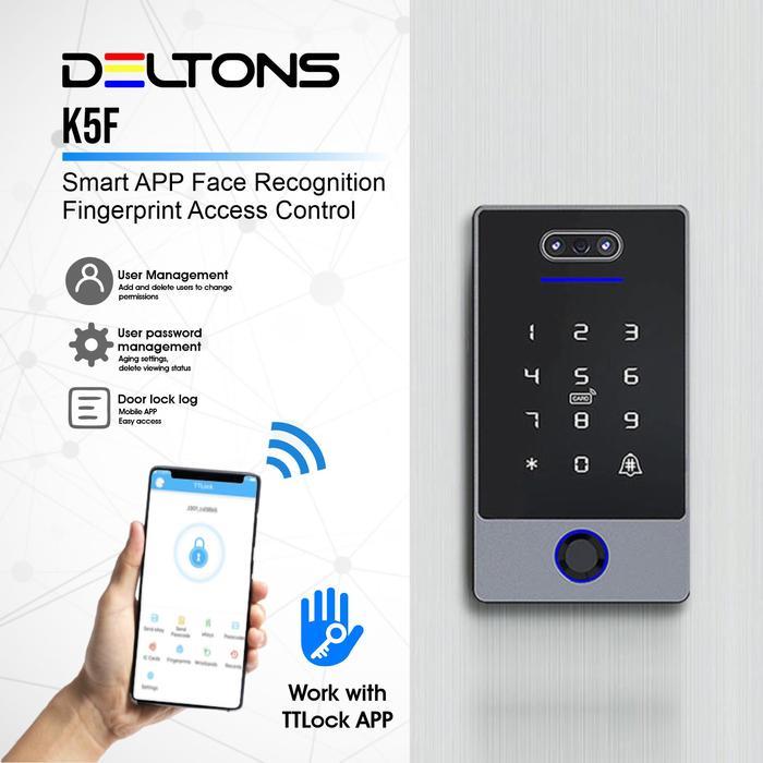Face Recognition Smart Access Control - Deltons K5F Akses Wajah Fingerprint 13.56MHz TTLock APP