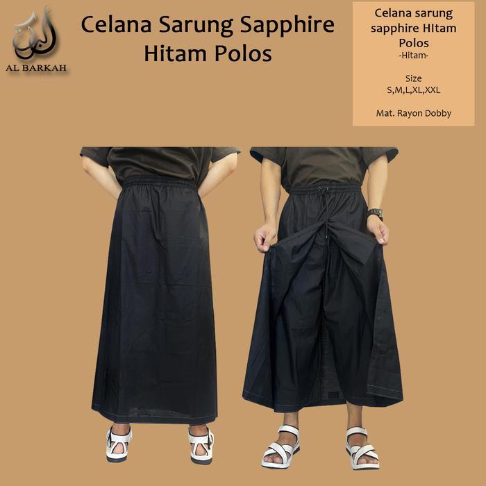Celana Sarung Sapphire Hitam Polos Full Tertutup Perlengkapan Sholat Pria Dewasa Remaja Kain Muslim