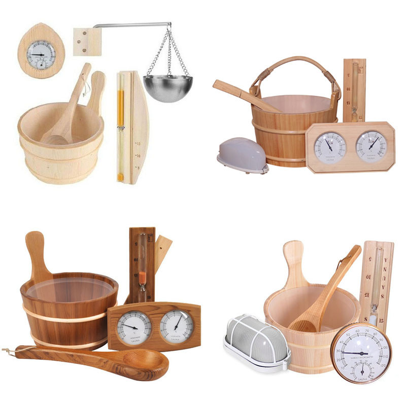 Sauna Room Accessories set Sauna Bucket and Ladle Set Wood Steam Saunas Room Sauna Hourglass Timer,