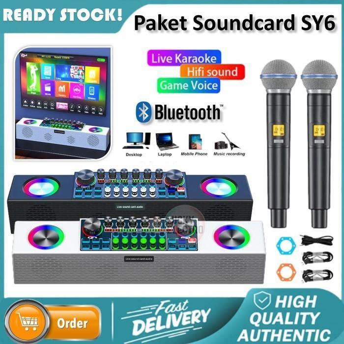 Live Soundcard SY6 Bluetooth Speaker 2 Mic Wireless Microphone Karaoke