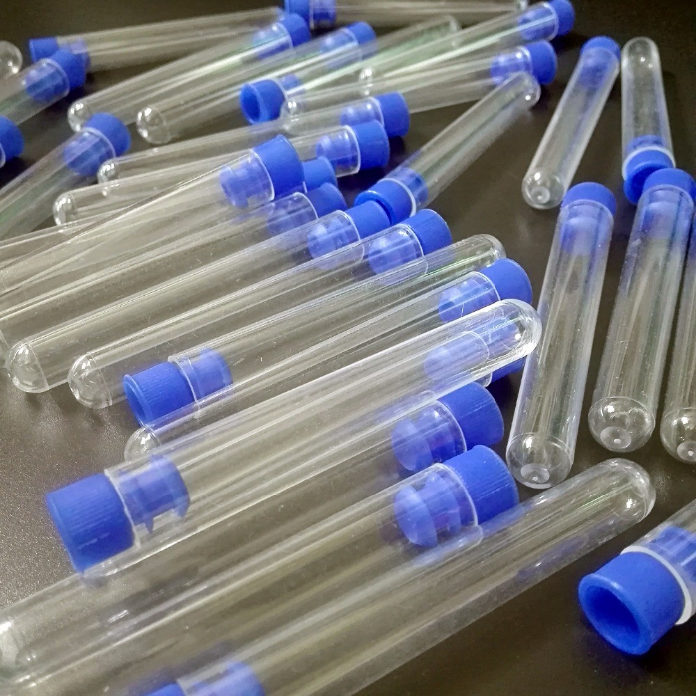 30 Pcs Clear Plastic Test Tube With blue Cap 16x150mm U-shaped Bottom Long Transparent Test Tube Lab