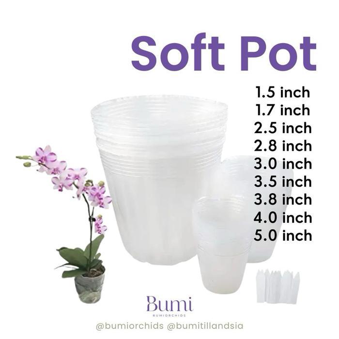 SOFT POT (100 pot) anggrek tanaman transparan plastik 1,5 1,7 2,5 3,5