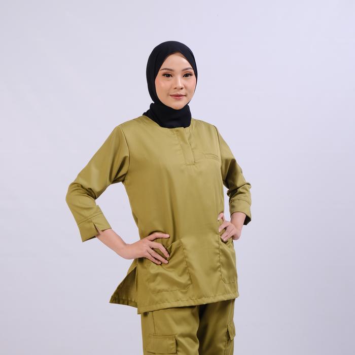 Baju Ok Oka Resleting Depan Lengan 7/8 Dokter Petugas Medis Perawat Tbk