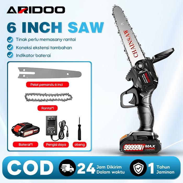Gergaji Listrik Mini Chainsaw Listrik Tanpa Kabel Gergaji Listrik Genggam 96v Memotong Kayu Chainsaw