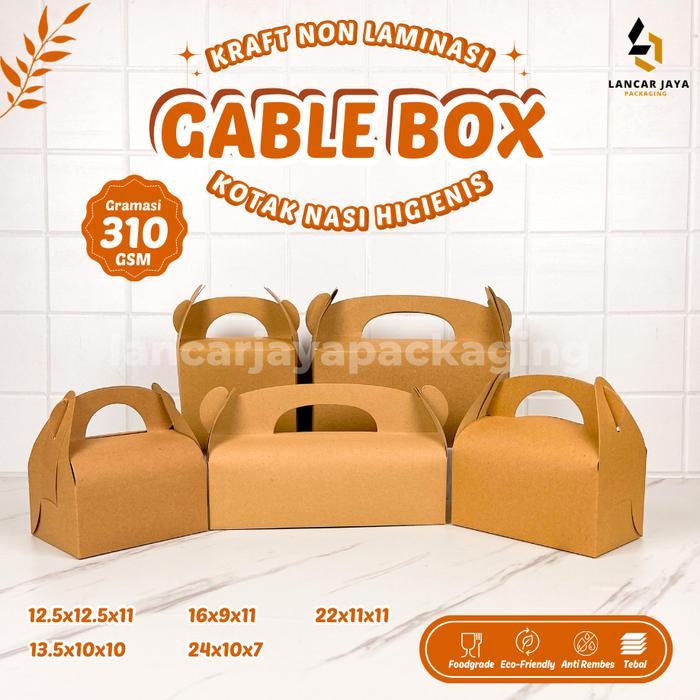Gable Box Kraft Coklat Jinjing Non Laminasi Kemasan Makanan Snack Hampers Souvenir 12 13 16 22 cm