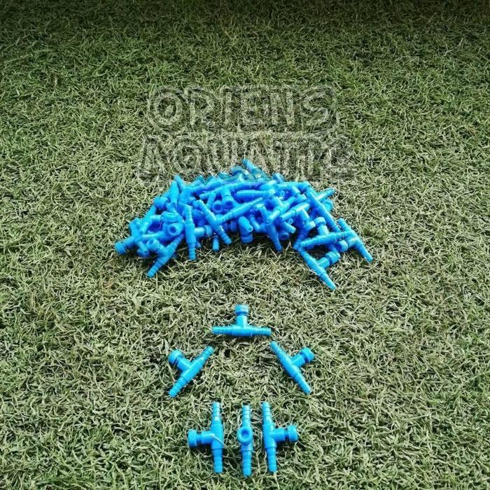 Keran/Kran Aerator/Co2 DIY Aquarium bentuk T - Biru