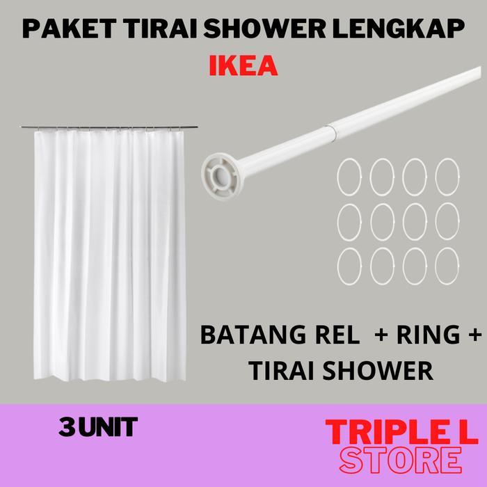 Toto - Paket Set Tirai Shower Kamar Mandi Shower Curtain Lengkap Putih