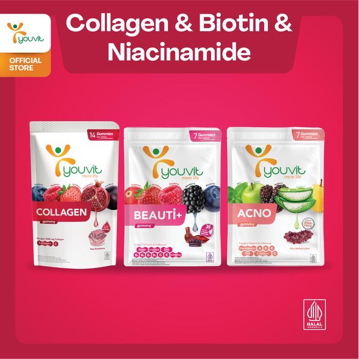 Youvit Beauty Trio (Paket Glow Up) - Youvit Collagen, AcNO & Beauti+ 7 Hari