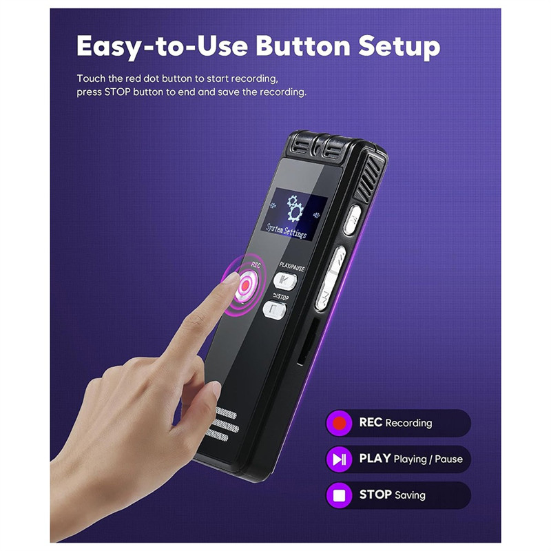 B68C 64GB Digital Voice Activated Recorder With Playback - 3072Kpbs HD Dual MIC Tape Recorder For