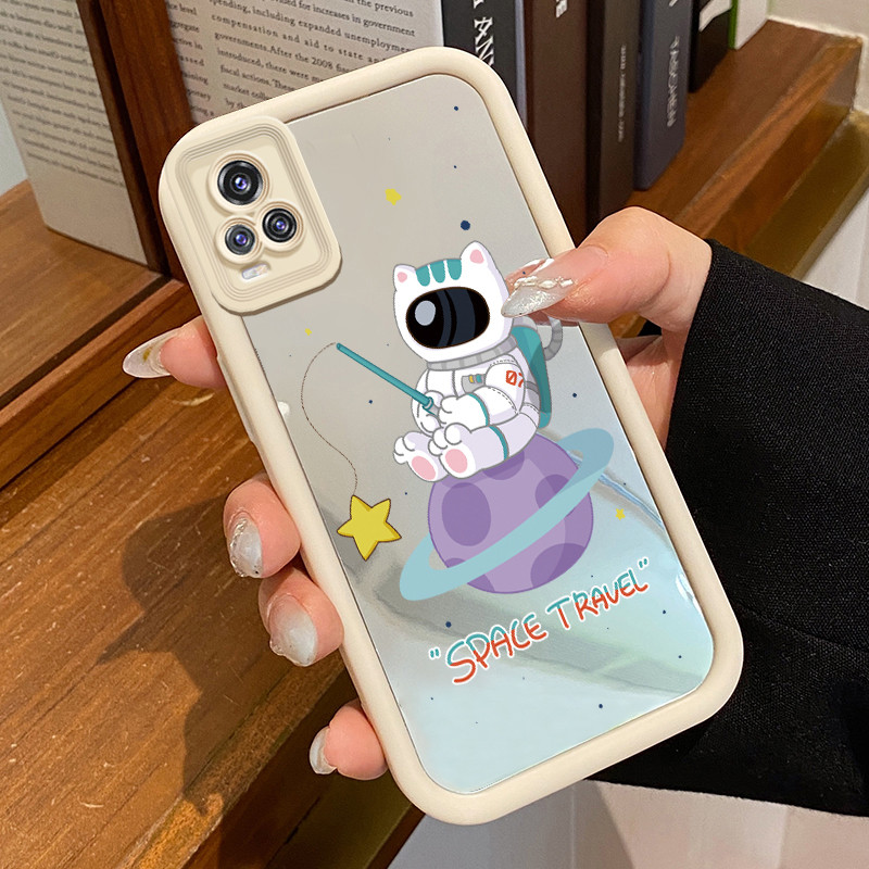 Casing Hp Untuk VIVO V20 VIVO V20 Pro Case Kucing astronot  Mirror Kasing silikon Full Wrapping Cesi