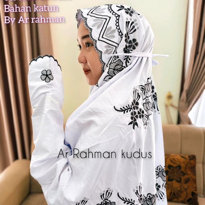 TERMURAH MUKENA DEWASA TERUSAN BAHAN KATUN MIKRO MOTIF BUNGA HITAM READY STOCK
