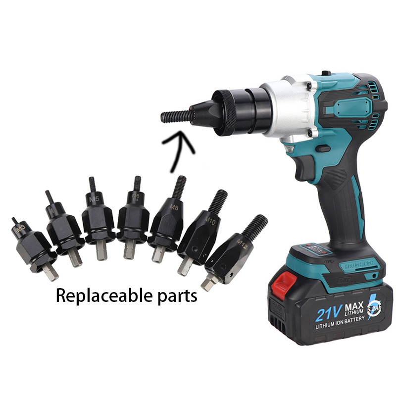 Pneumatic M12 Self-Locking Rivet Nut Gun Head with Replacement Mandrel for Pneumatic and Cordless