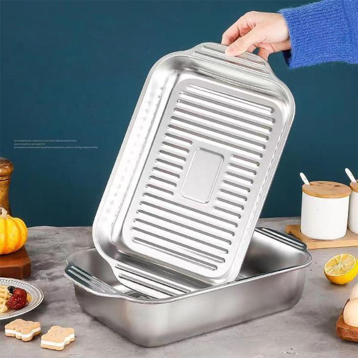 Panci Stainless Set Tutup Wadah Saji Lauk Tempat Prasmanan Luxury / Panggangan Ikan Persegi Panjang