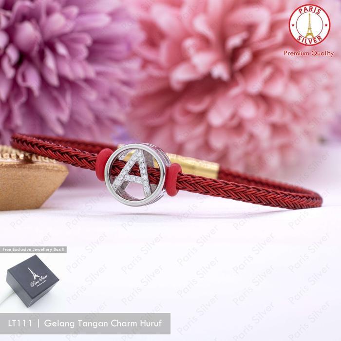 Gelang Huruf Inisial Tali Perak Asli 925 Lapis Emas Putih Charm Bandul Nama Cewek Wanita