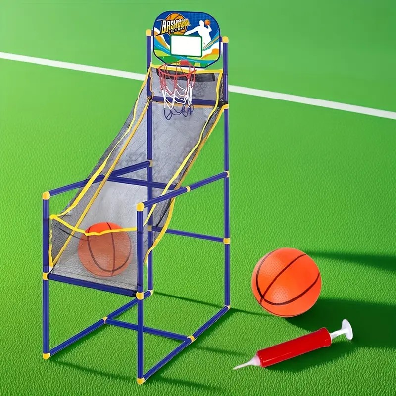 Home Arcade Basketball Hoop Set Kids Shooting Machine with Adjustable Height Pump Ball Indoor