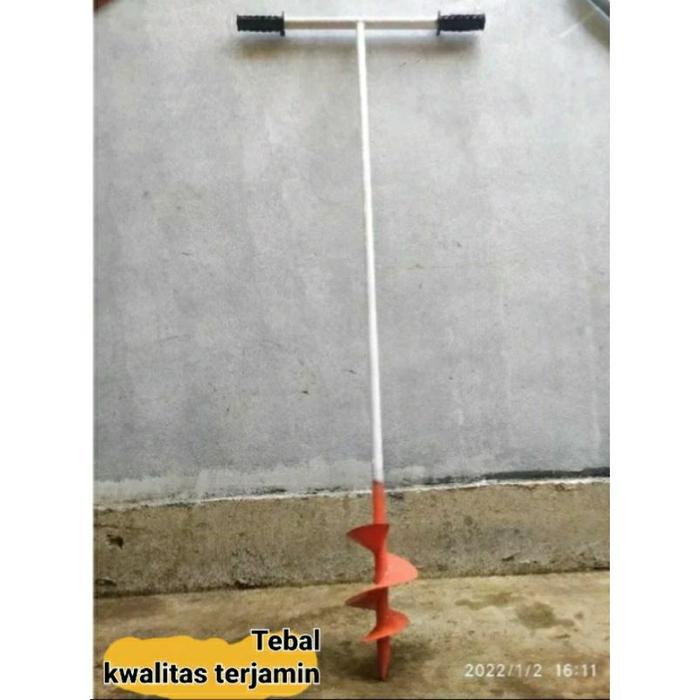 Bor biopori tanah manual putar tangan 3 ulir tebal 2mm tinggi 120cm panjang pegangan 40cm lebar mata