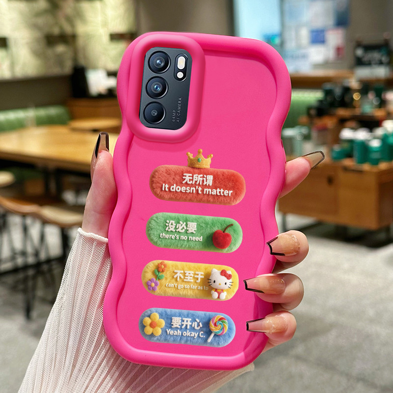 Casing Untuk OPPO Reno 6 4G Case Casing Label berbulu pola HP Cesing lunak Silikon Softcase Macaron 