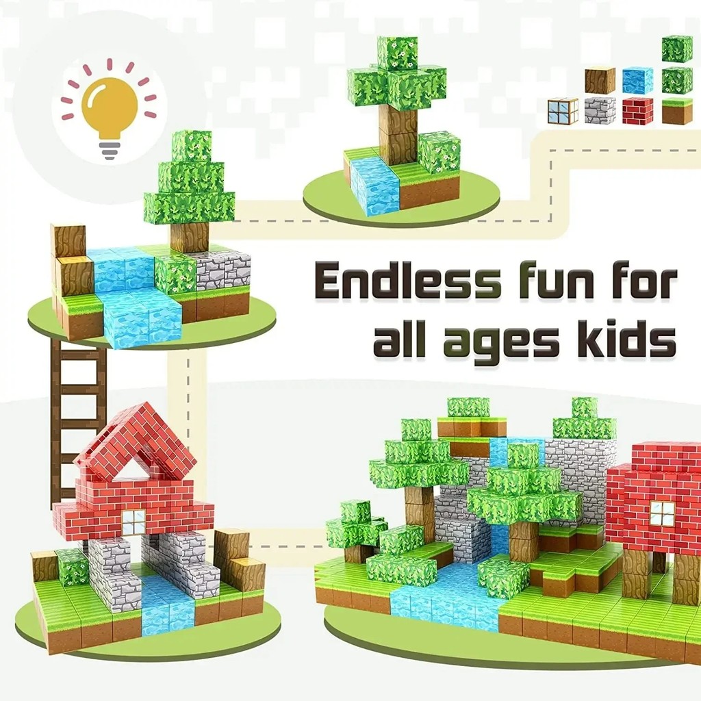 Magnetic Pixel World Building Blocks Set Lush Forest Adventure 3D Magnetic Blocks Children's