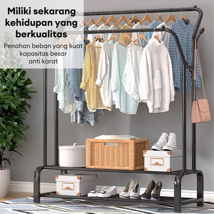 Rak Baju Gantung Gantungan Baju Besi Tebal dan Kuat Gantungan Baju 2 Lapis Gantungan Baju Berdiri