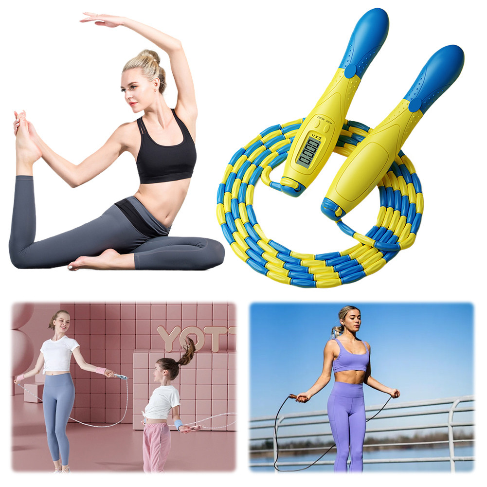 Beaded Jump Rope Skipping Rope with Counter Jump Rope Adjustable Length Soft Beaded Skipping Rope