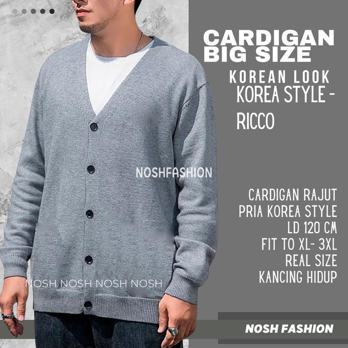 maniz Sweater Cardigan Rajut Jumbo Rico V Neck Fashion BIG SIZE Pria NOSHFashion