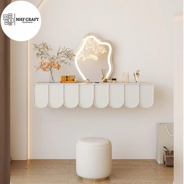 meja rias tempel dinding minimalis mewah / meja rias minimalis jati solid