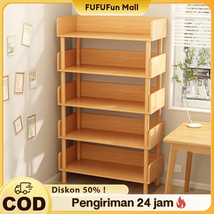 FU Rak buku kayu sederhana kecil rak penyimpanan multifungsi kecil rak penyimpanan dapur kayu rak