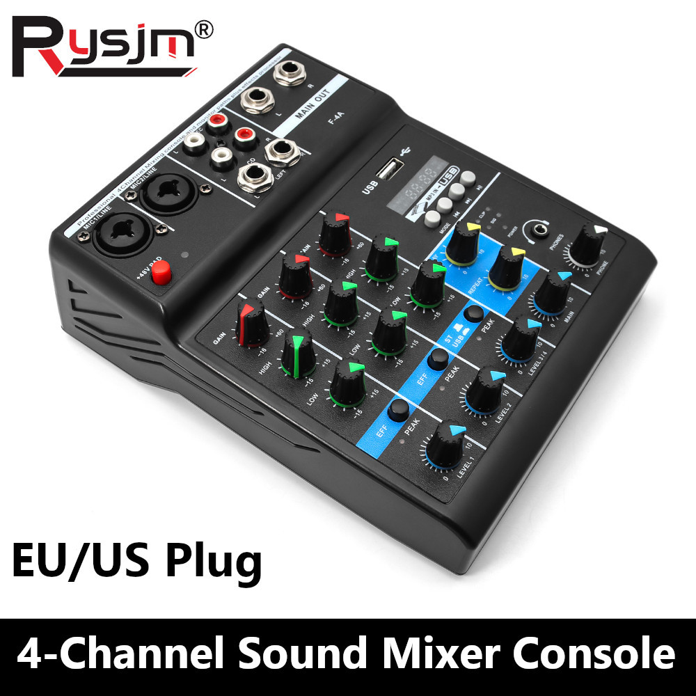 New Professional 4-Channel Sound Mixer Console Mini Audio Mixer Sound Card Computer Input 48v Power