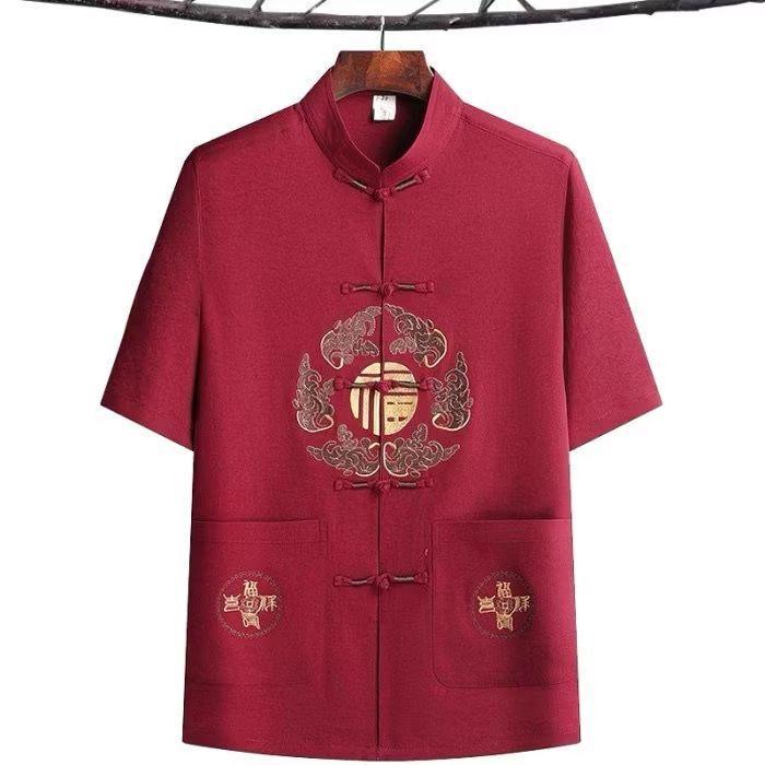 Chinese New Year Baju Cheongsam Pria Baju Tradisional Kemeja Formal Baju Imlek Pria Bordir Koin