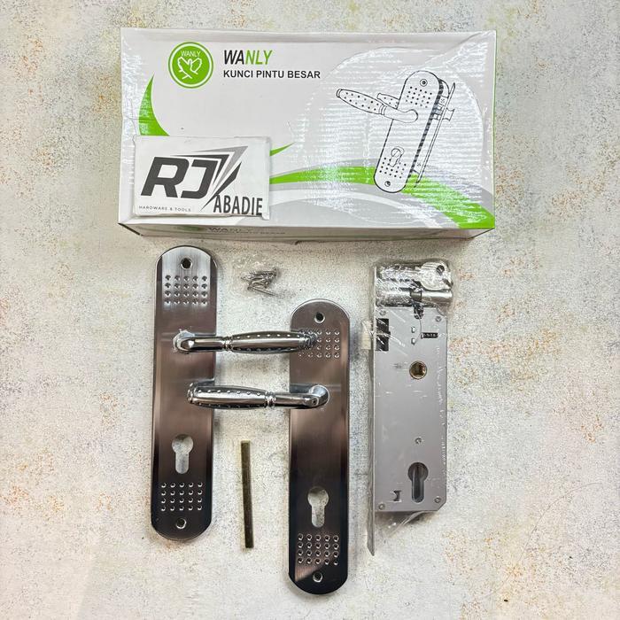 Handle Gagang Kunci Pintu Besar Besi Chrome Set WANLY / GRT