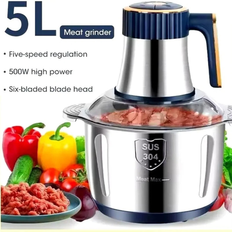 5L Electric Meat Grinders Multifunctional Vegetable Slicer Chopper 304Stainless Steel Food Processor