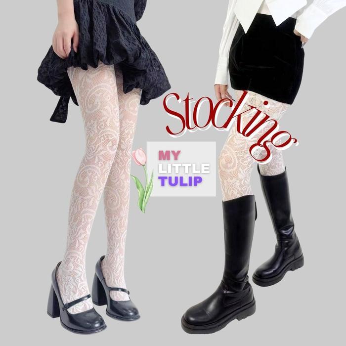 Stocking Pantyhose Jaring Fishnet Sulur Cantik Brukat Brokat Celana / Stoking Panjang Wanita Renda