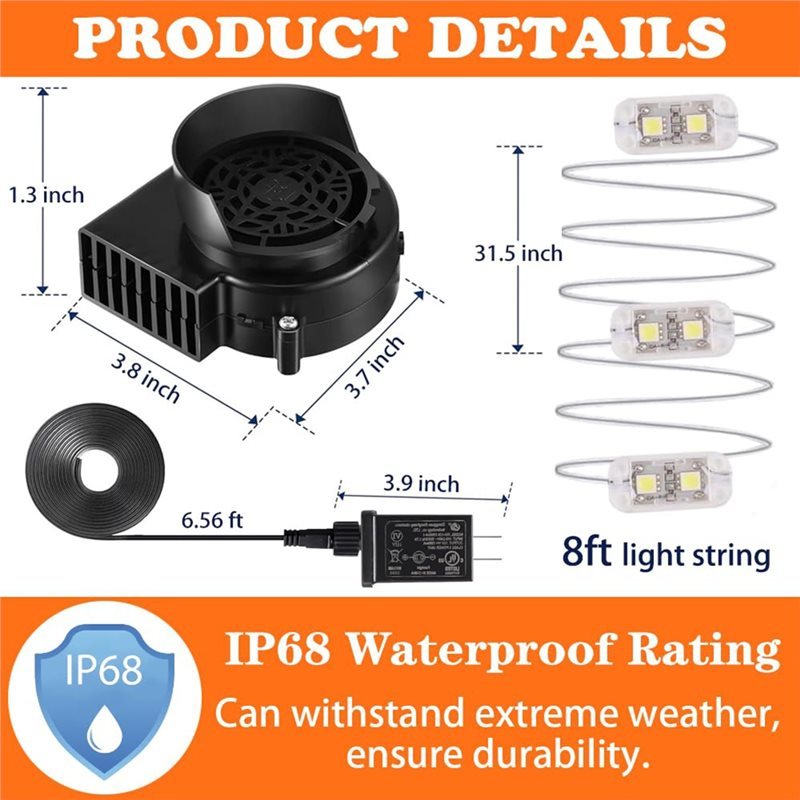RECOMENDARInflatable Fan Replacement 12V 1.2A, Mini Air Blower With 12V 1.5A Adapter, 3 LED Bulbs